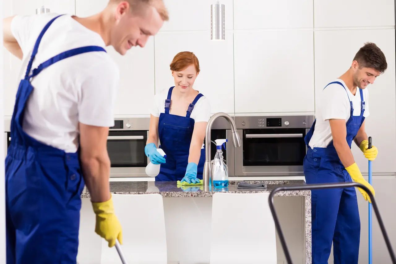 Group of House Cleaners Cleaning The Kitchen