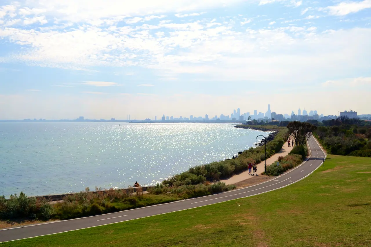 Elwood Beach and Melbourne City Skyline