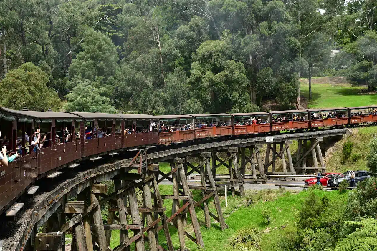 Steam Train Crossing the Trestle Bridge in the Ferntree Gully