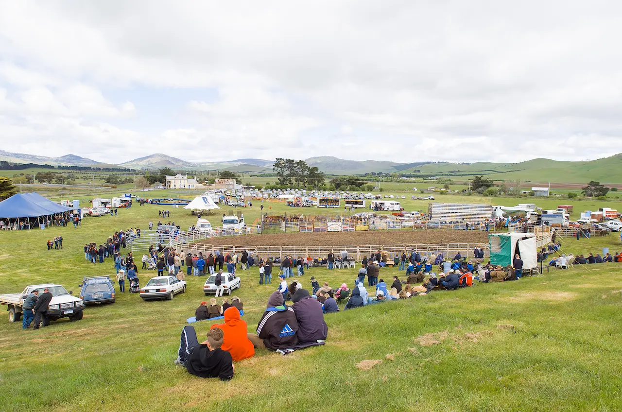 Crowds watching rural Rodeo in Melton