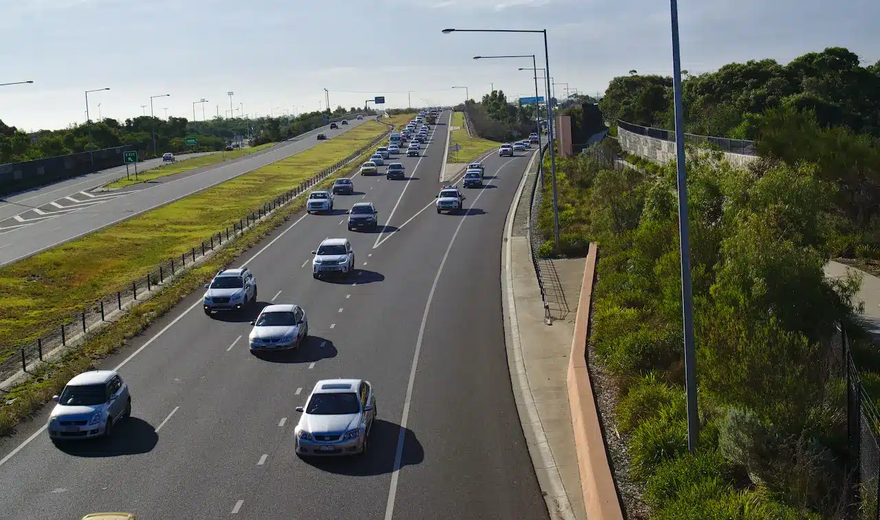 Cars Lining up on Free Way at Carrum
