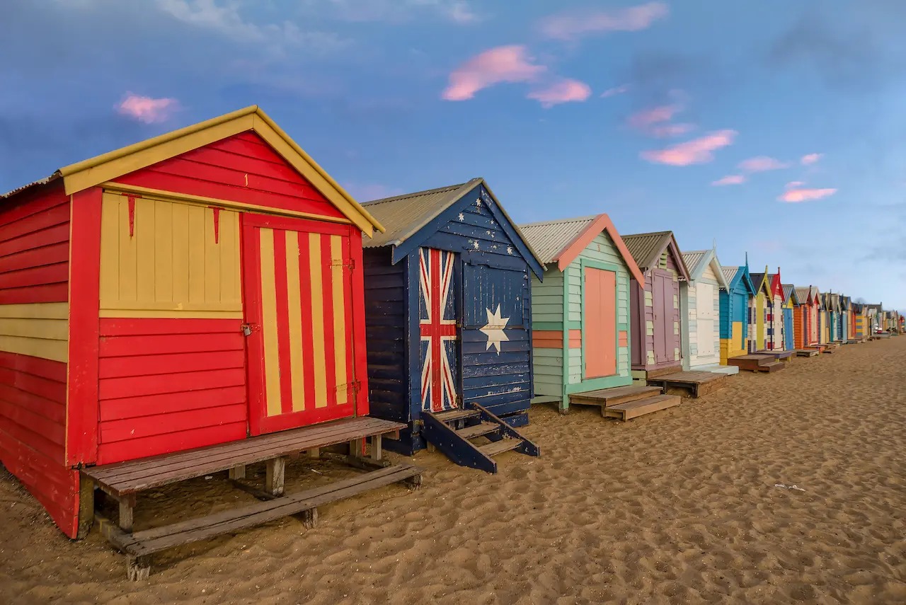 Colourful Bathing Boxes at Brighton Beach in Melbourne