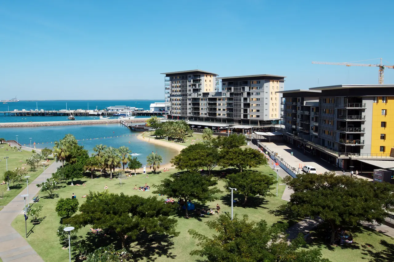 Aerial View of Buildings and Sea